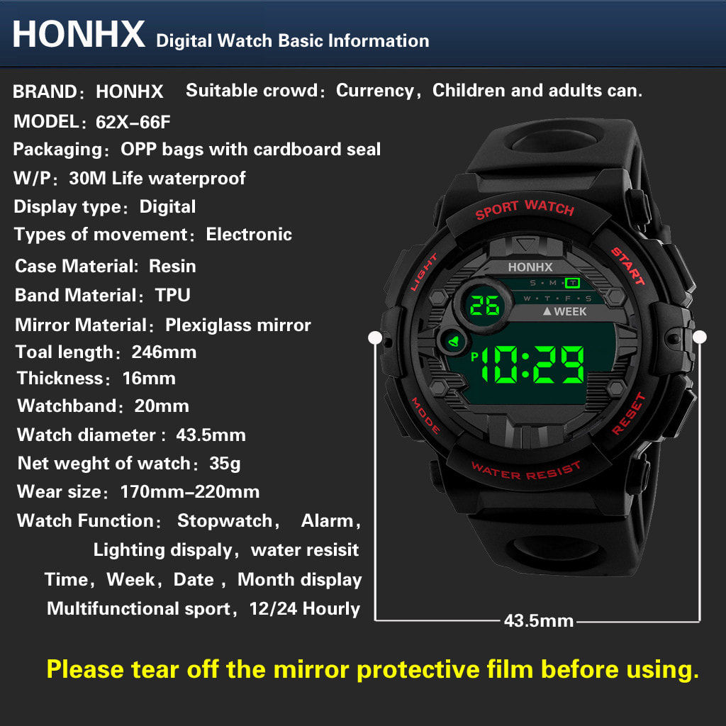 Luxury Mens Digital Watch Lcd Digital Stopwatch Date Time Rubber ...